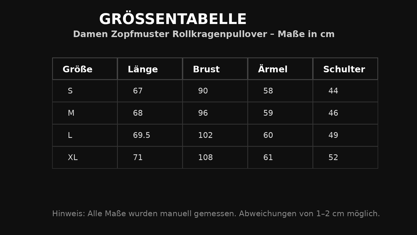 Damen Zopfmuster Rollkragenpullover – Figurbetont & Warm