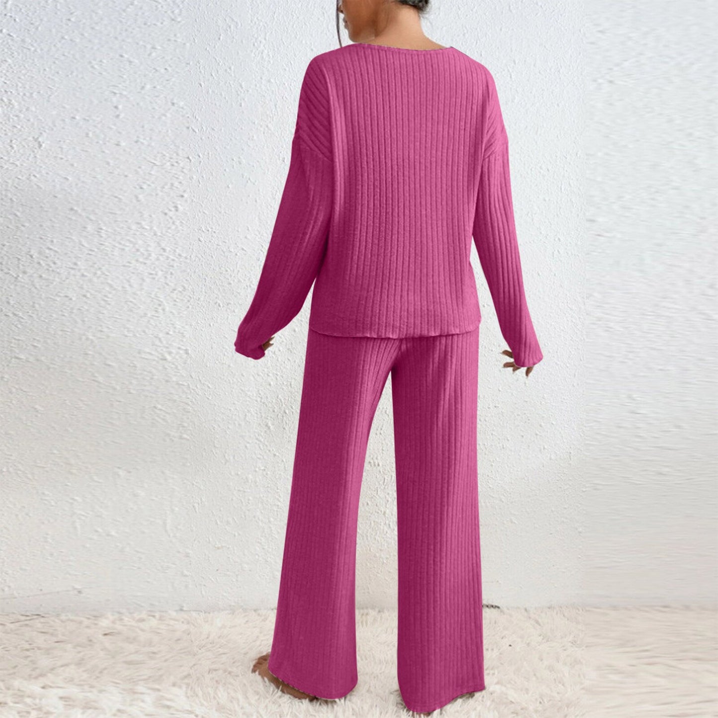 Damen Strick-Zweiteiler mit V-Ausschnitt – Lockerer Fit