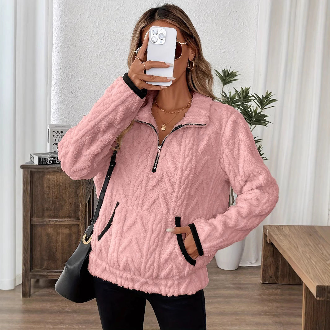 Damen Jacquard Half-Zip Pullover – Klassisch, warm & bequem