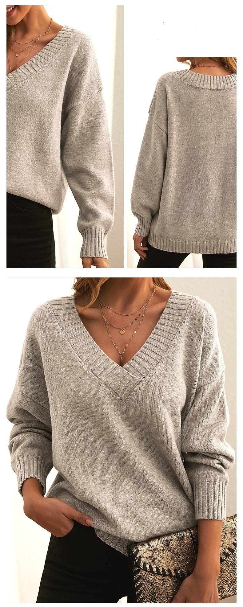 Damen Strickpullover mit V-Ausschnitt