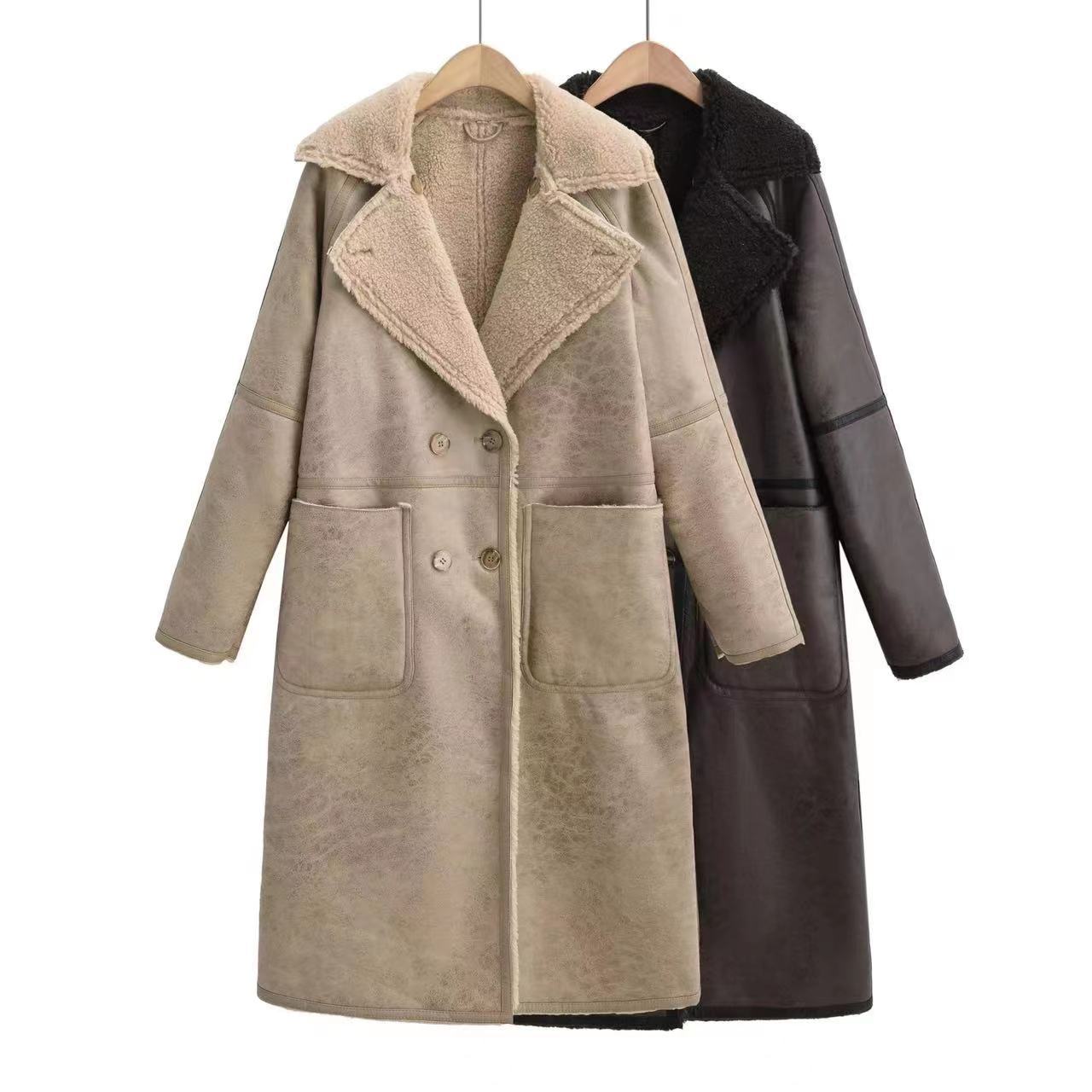 Damen Winter Trenchcoat mit Gürtel – Doppelreiher & Revers