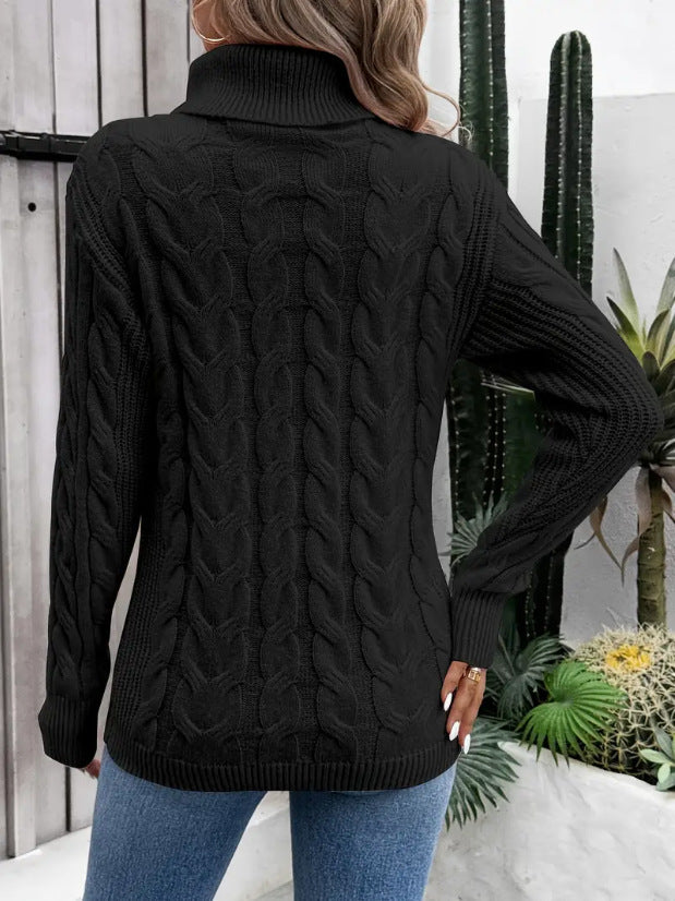 Damen Zopfmuster Rollkragenpullover – Figurbetont & Warm