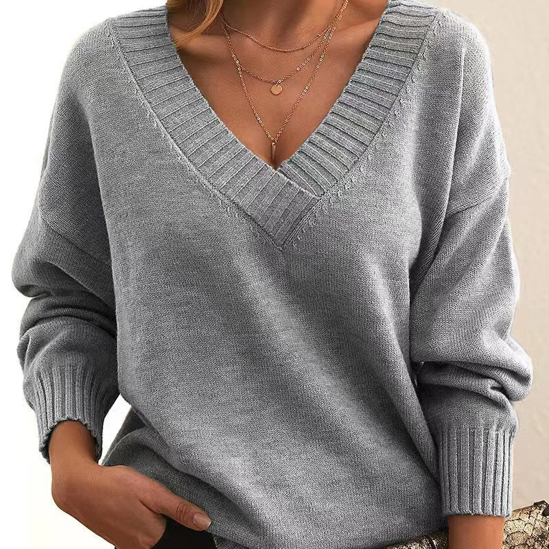 Damen Strickpullover mit V-Ausschnitt