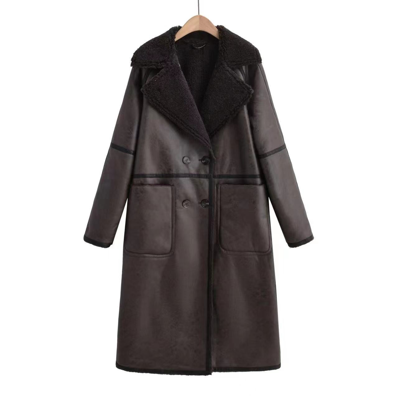 Damen Winter Trenchcoat mit Gürtel – Doppelreiher & Revers