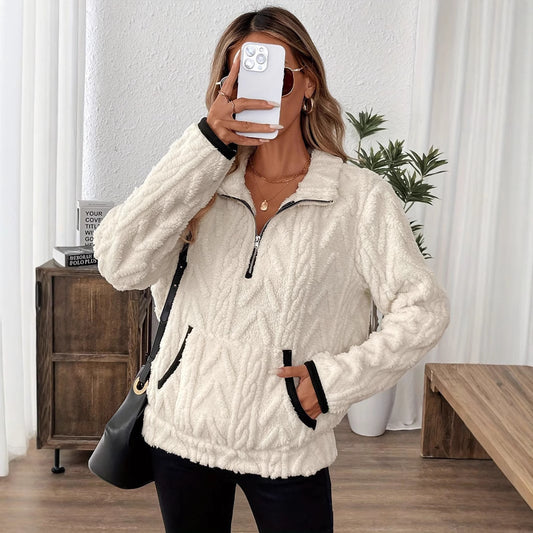 Damen Jacquard Half-Zip Pullover – Klassisch, warm & bequem