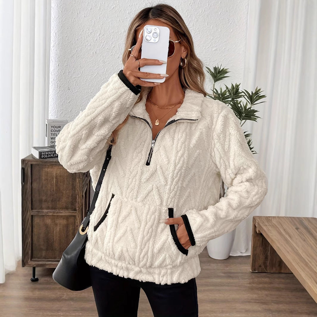 Damen Jacquard Half-Zip Pullover – Klassisch, warm & bequem