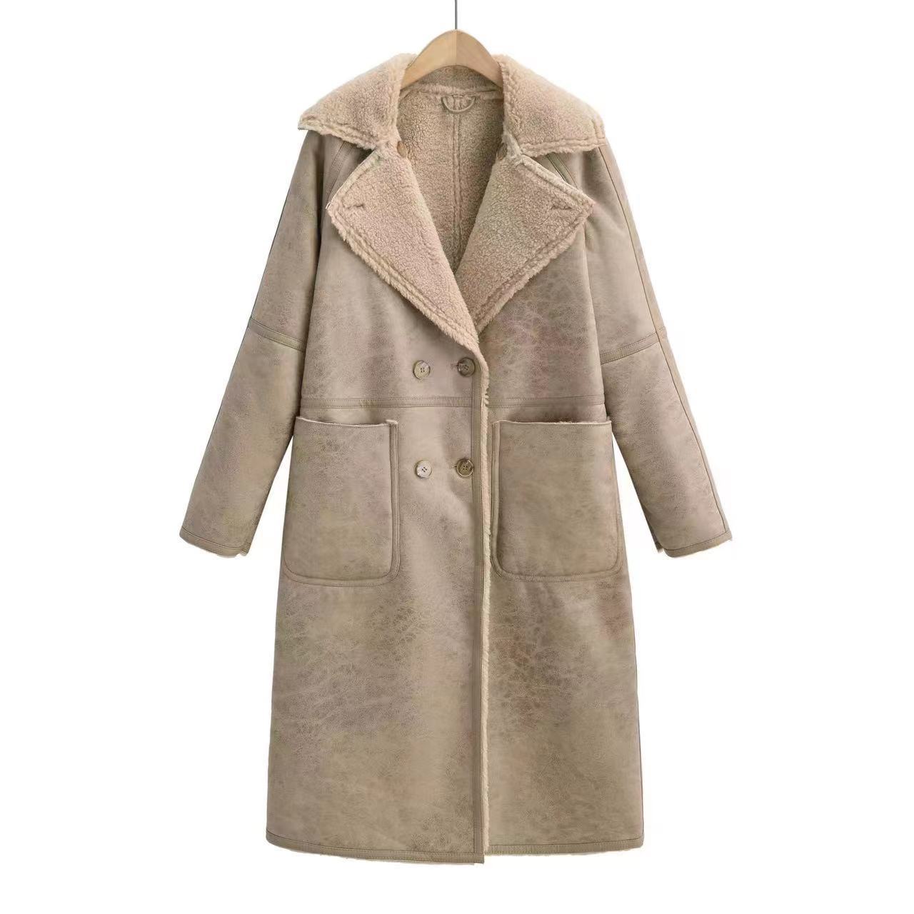 Damen Winter Trenchcoat mit Gürtel – Doppelreiher & Revers