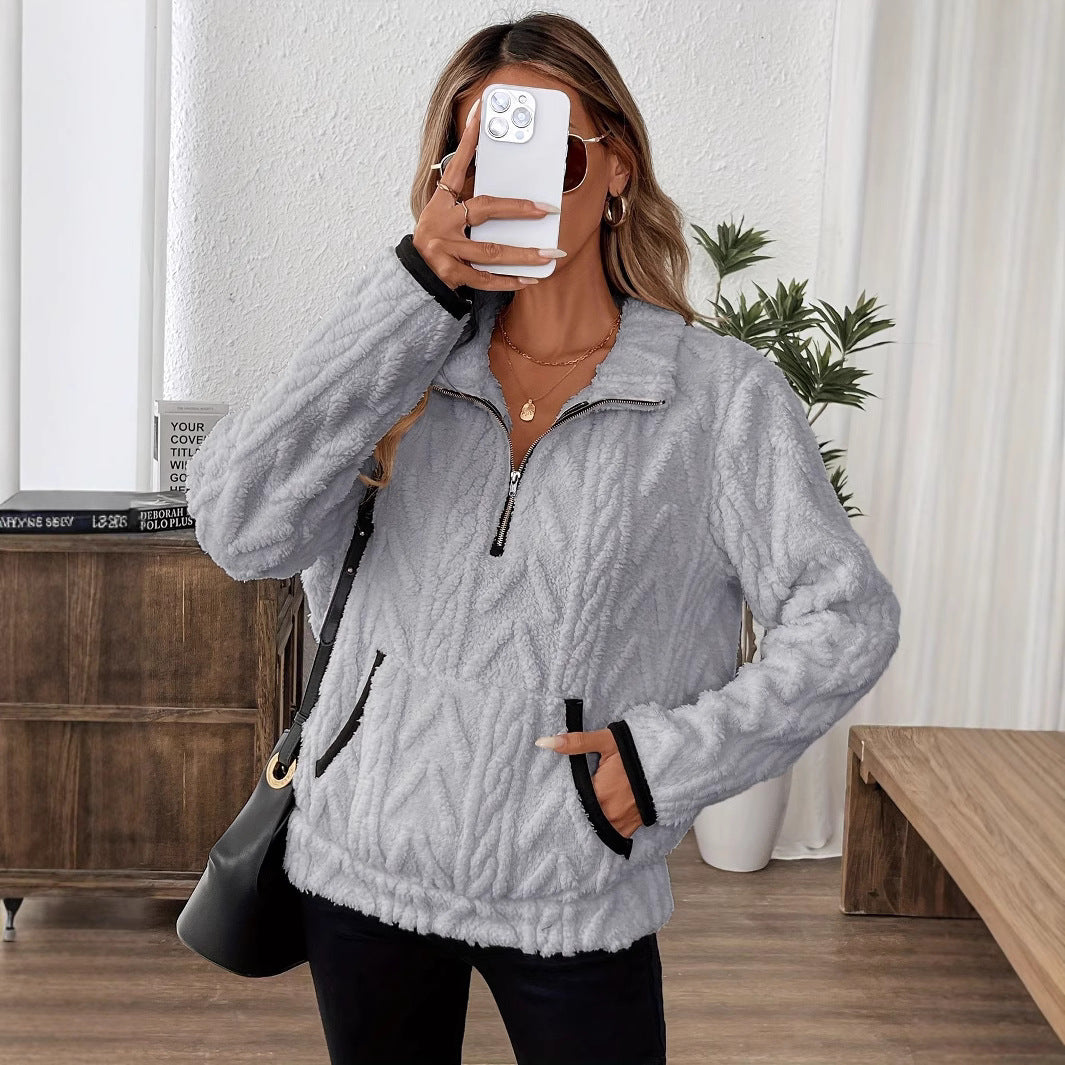 Damen Jacquard Half-Zip Pullover – Klassisch, warm & bequem