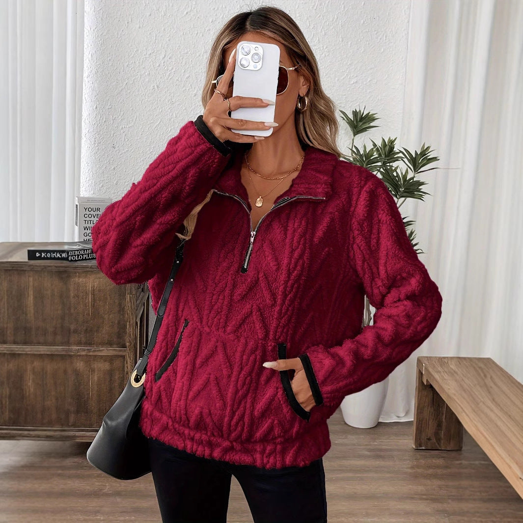 Damen Jacquard Half-Zip Pullover – Klassisch, warm & bequem