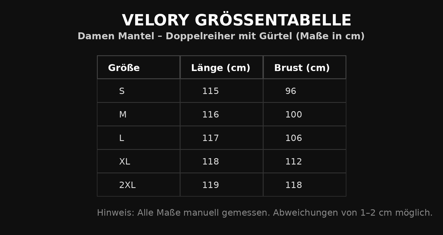 Damen Wintermantel mit Gürtel – Doppelreiher & Revers
